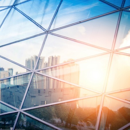 Modern city urban futuristic architecture reflection in glass